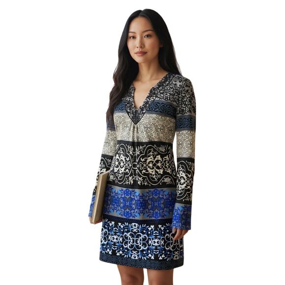 Hale Bob Silk Dress Velvet Burnout Bell Sleeves - Picture 11 of 11